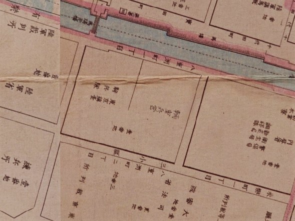 勝山藩上屋敷跡付近〔部分〕（　「明治東京全図」明治9年（1867）国立公文書館デジタルアーカイブ）の画像。 